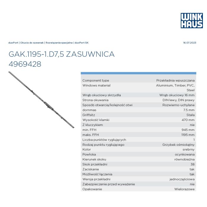 GAK.1195-1.D7,5 Převodová lišta